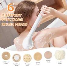 QY-  Body Brush Rechargeable Back Scrubber For Shower Exfoliating Bath Brush Long Handle For Shower Lotion Applicator For Back Silicone Body Scrubber With 6 Shower Brush Heads -0085 - White - View 2
