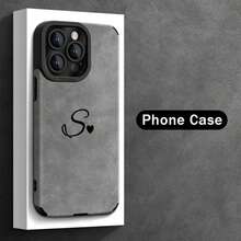 Funda de Teléfono Simple de Color Sólido con Patrón de Corazón y Letra S para iPhone 16ProMax/15Pro/14Plus/13/12/11ProMax, Resistente a Impactos, Diseño de Moda, Cubierta Protectora de TPU, Cuero Sintético - Colores mixtos - Ver 2