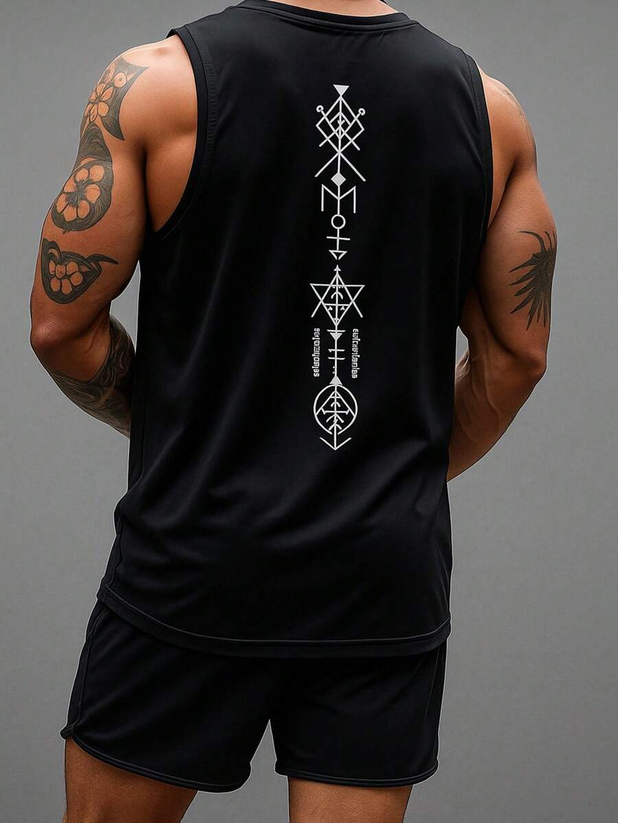 POLARBEAR Basic Sleeveless Tribalista Print Oversized Summer Macho Tank Top - 黑色 - 查看 1