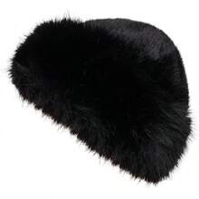 2026Womens Faux Fur Hat Winter Thickened Bucket Hat Warm Faux Fur Hats Plush Mongolian Hats Russian Beret For Women - 黑色 - 查看 8