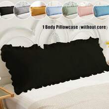 1pc Solid Color Ruffle Edge Body Pillow Cover (Pillow Insert Not Included), 20in*54in Headboard Pillow Protector Sleeve, Skin-Friendly Warm Breathable Pocket Pillow Case, Suitable For All Seasons, Machine Washable, Home/Bedroom Use - Black - View 2