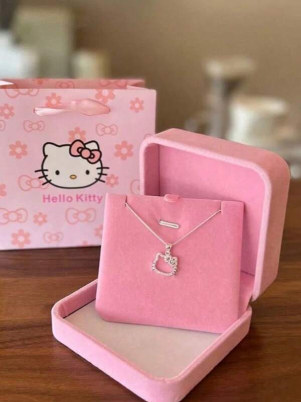 Sanrio Collar de aleación de zinc de Hello Kitty - Colgante de dibujos animados lindo, collar gargantilla de moda, regalo ideal para cumpleaños y San Valentín, accesorio creativo, blanco, joyería de moda | Diseño interesante | Aleación de zinc duradera, joyería de Hello Kitty, adecuada para adolescentes