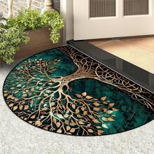 1 szt. Elegancka, półokrągła wycieraczka z ciemnozielonym i złotym wzorem drzewa, odpowiednia do użytku wewnątrz i na zewnątrz, o każdej porze roku - idealna do przedpokoju, kuchni, balkonu, sypialni, pralni - wytrzymała, nadająca się do prania w pralce wycieraczka z dekoracyjnym wzorem drzewa, idealna na parapetówkę, prezent na Święto Dziękczynienia i Boże Narodzenie! - Wielokolorowe - Zobacz 9