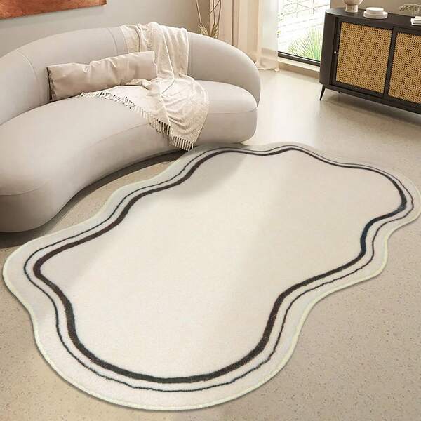 1pc Asymmetrical Minimalist Style Large Area Rug, Faux Wool Material, Plush Carpet, TPR Non-Slip Backing, 1200g/㎡, Durable And Machine Washable, Suitable For Indoor Use All Year Round - Perfect For Bedroom Bedside, Living Room, Bathroom, Laundry Room - Home Decor Carpet, Great For Housewarming, Thanksgiving, Christmas Gifts!