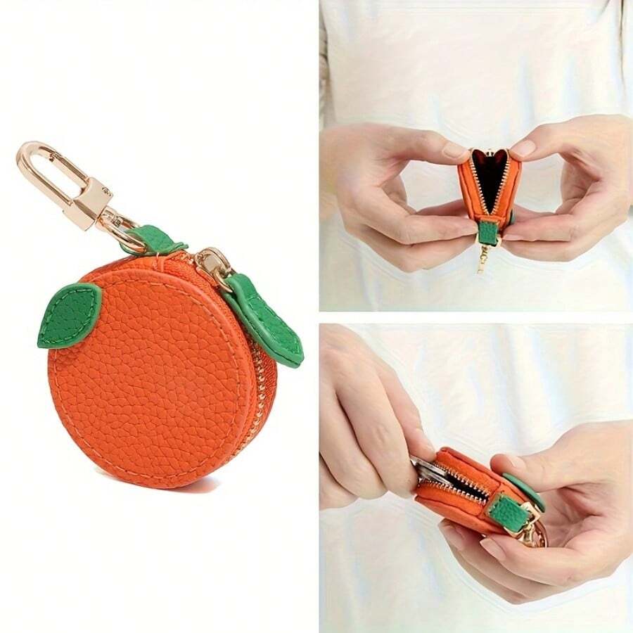 1pc Coin Purse, Fruit-Themed Wallet, With Keychain, Zipper Closure, Polyester Lining, Cute Orange And Blueberry Design, Durable And Stylish Lady's Bag Pendant Accessory Small Item, Exquisite Small Gift For Ladies - 橘色 - 查看 1