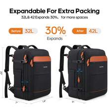 5PCS Travel Backpack Carry On Backpack 42L Flight Approved, Expandable Laptop Backpack With Packing Cubes & Shoe Pocket, Water Resistant Luggage Backpack For Men Women, TSA Approved, Large Backpack - 黑棕色 - 查看 7