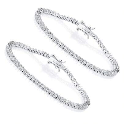 MDFUN 2pcs 2.5mm CZ Tennis Bracelet Set, 18K White Gold Plated Jewelry For Women