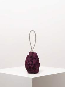 迷你手提包、伴娘包、碎花包、派对包、不对称设计包、派对配饰、优雅女士包、婚礼用品、女士礼物、圣诞包（图案随机） - 酒紅色 - 查看 5