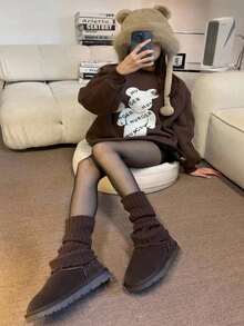 1 Pair Leg Warmers For Women,Women's Cozy Elephant Leg Warmers, Loose Leg Warmers, Knitted Leg Warmers, Ribbed Knitted Long Leg Warmers,Comfortable High Leg Warmers, College Style Knee And Calf Leg Warmers, Over Knee Long Women's Cozy Leg Warmers, Knitted Bubble Long Leg Warmers, Suitable For Various Daily Clothing