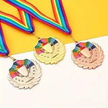 1枚优质锌合金奖牌 - 适用于运动和户外活动、马拉松、圣诞派对和装饰 - 提供粉色、金色、银色可选，体育比赛冠军奖牌，配有颈带，适用于体育运动、游戏比赛、道具、奖励、派对礼物和装饰、庆祝活动、团队运动、户外活动、各种比赛奖项