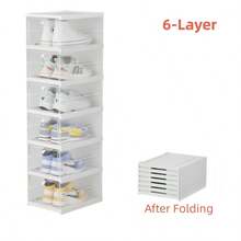 Transparent Shoes Box 3/6 Layers Shoe Display Case Thickened Foldable Sneaker Shoe Organizers Stackable Dustproof High-Top Cabinet Shoe Rack Shelf - 無色 - 查看 9