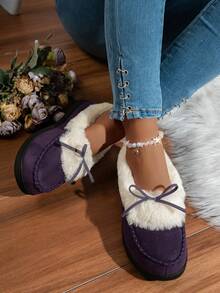Dép xốp nhớ mật độ cao, dép đi trong nhà lót nhung cho mùa đông, dép chống trượt trang trí nơ, dép đi trong nhà cho nữ, quà tặng ngày lễ - Màu tím - Xem 2
