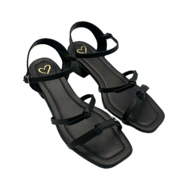 Sandália Feminina Tiras Nozinho Delicada Salto Bloco LiaMalia