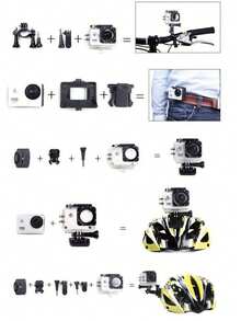 Cámara de acción impermeable 1080P 12MP Full HD cámara deportiva submarina 30M, videocámara de gran angular de 140 grados con múltiples accesorios - aleatorio - Ver 10
