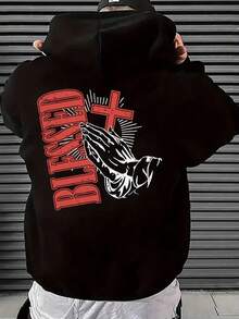 Men's Casual Hoodie With Geometric Print - Polyester,  Pocket, Machine Washable - Perfect For Spring & Fall,Fall Hoodies,Men's Fall Clothes,Street Wear,Halloween,Mens Hoodies,Y2k Clothes,Jesus Hoodie,Thanksgiving Day,Nightmare Before Christmas,Christmas - màu đen - Xem 1