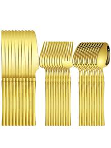 3pcs/15pcs/30pcs Slim Waist Design Stainless Steel Cutlery Set, Steak Knife Fork Spoon Suitable For Kitchen Restaurant Wedding Party Holiday Gift - Gold - View 8