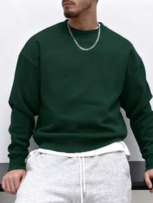 Men's Casual Sports Sweatshirt - Solid Color, Long Sleeve, Knit Fabric, H-Silhouette, Suitable For Hiking And Outdoor Activities, Polyester Material, Crew Neck, Autumn/Winter Sports Jacket Spring - Dark Green - View 4