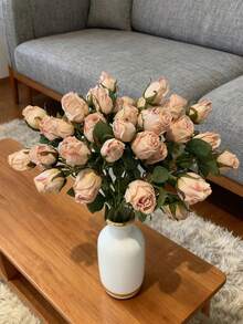 Two 48cm Artificial Pink Roses | 7 Rose Heads + Green Plastic Base. American Minimalist Romantic Style, Suitable For Home Flower Arrangements. A Great Gift For Women Or Mothers, Or As A Standalone Gift, Fresh Flower, Stamen, Or DIY Decoration. - Multicolor - View 8