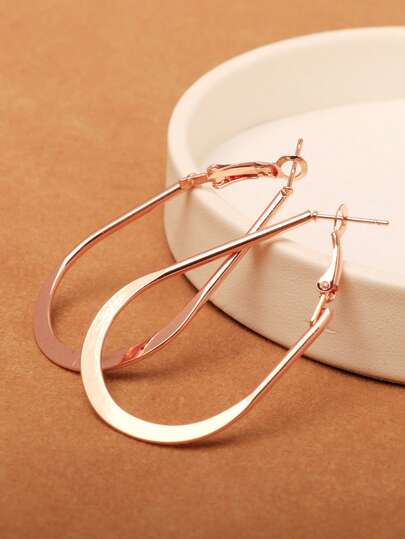 1 Pair Rose Gold U-Shaped Earrings, Women's Large Teardrop Earrings