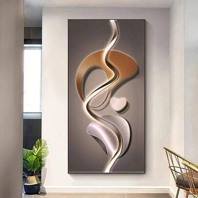 1 Stück nordischer minimalistischer rahmenloser Leinwandkunst, moderner abstrakter Licht- und Schattenrotationsdruck, großes Poster in Kaffeefarbe für Wohnzimmer, Schlafzimmer, Büro, Flur Dekoration ohne Rahmen 50x100cm