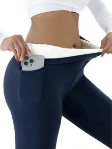 4 Pieces Women's High Waist Fleece-Lined Warm Leggings - Slim Fit Stretchy Winter Pants With Pockets, Multiple Colors Available (Black, Navy Blue, Red, Dark Gray) |   Machine Washable, Suitable For Everyday And Formal Wear |   Warm Tights For Cold Weather |   Warm Fleece-Lined Leggings With Pockets, Solid Color Design, Medium Elasticity Fabric, Suitable For Autumn And Winter, Women's Plus-Size Winter Pants, Women's Fleece-Lined Leggings, Women's Winter Tight Pants, Women's Snow Pants - Màu sắc hỗn hợp - Xem 2