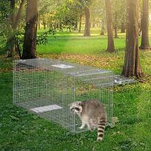 Live Animal Cage Trap, 42" X 16" X 18" Humane Cat Trap Galvanized Iron, Folding Animal Trap With Handle For Stray Dogs, Armadillos, Raccoons, Marmots, Foxes