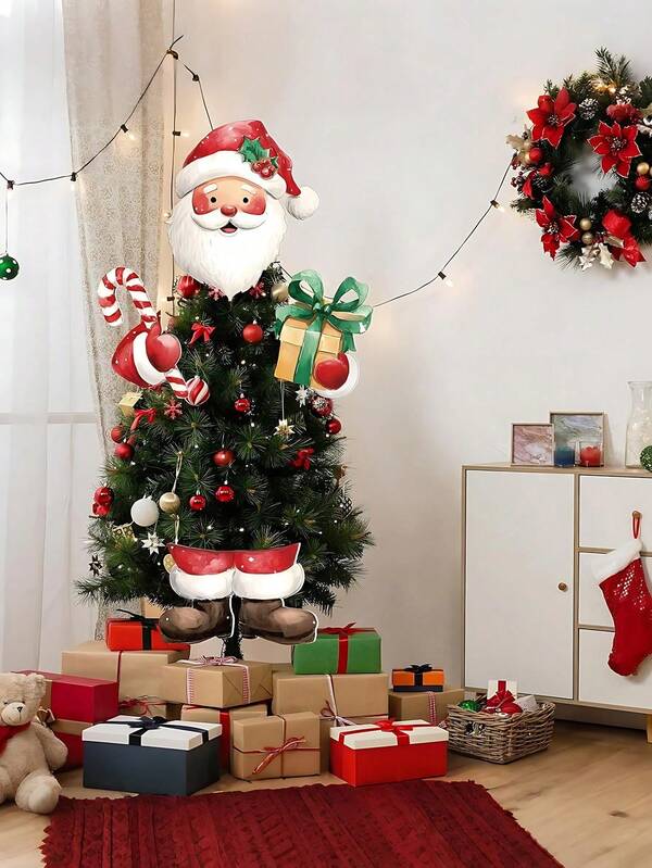 1 طقم لتزيين شجرة ، بابا نويل مضحك مختبئ في شجرة