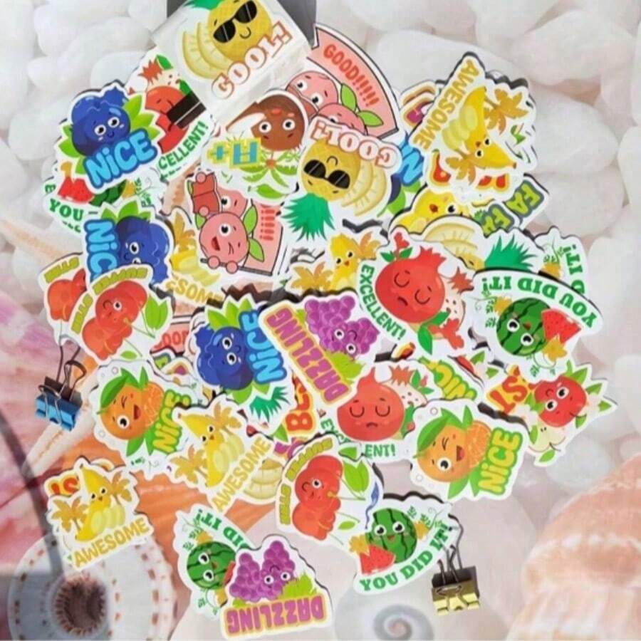 30 unidades de Pegatinas aromáticas Bamda, Pegatinas de frutas para raspar, Pegatinas de frutas lindas y divertidas, Adecuadas para el aula, el hogar, manualidades escolares - Multicolor - Ver 1