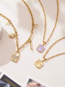 1 pezzo Collana con ciondolo a forma di cuore con zirconia, set di collane con ciondoli a goccia, placcato in oro 18K in acciaio inossidabile