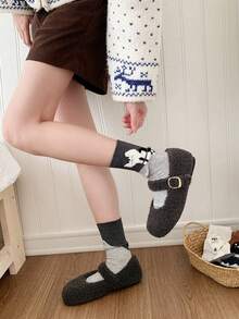 1/2 Pairs Women's Knee-High Socks, Creative Cartoon Cat Patchwork Pattern Warm Long Socks, & Versatile Short Socks, Suitable For Daily Wear - Multicolor - View 4