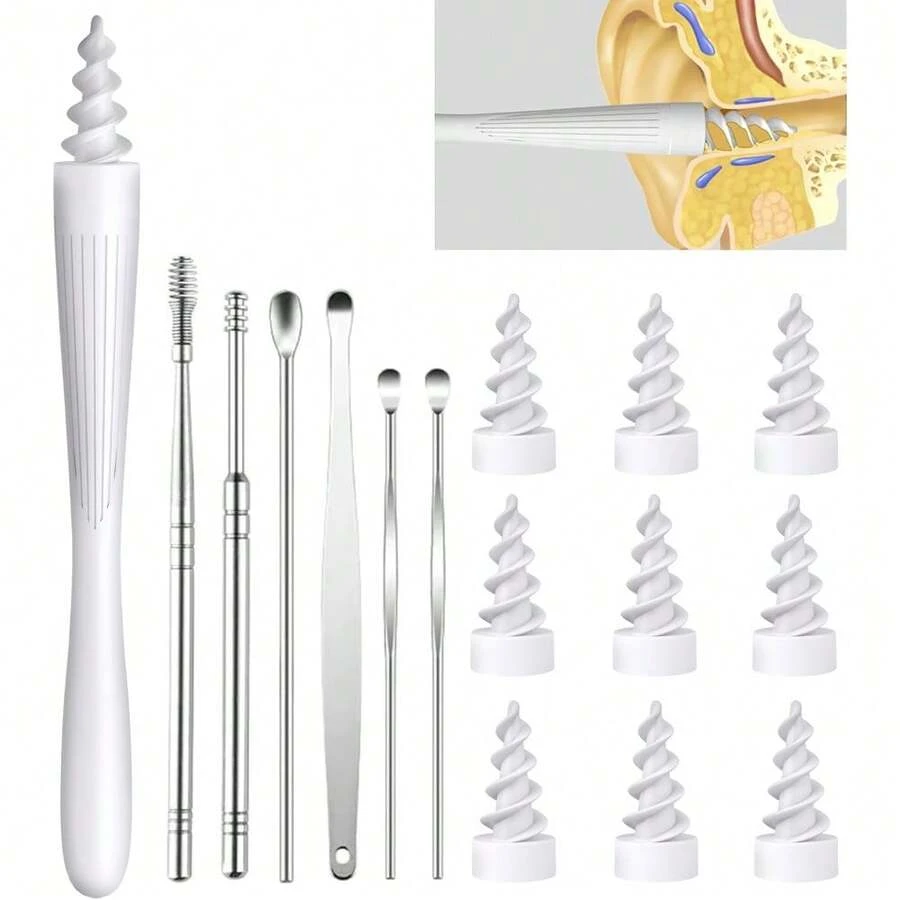 Ear Wax Removal Tool, 2025 Q-Grips Ear Wax Removal Reusable And Washable Replacement Soft Silicone Tips For Cleaner Earwax, Ear Wax Removal Kit Contains 7 Types Of Ear Cleaner Tools (White) - trắng - Xem 1