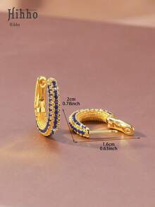 Hihho 2pcs European & American Styles Cubic Zirconia Inlaid Hoop Earrings, U-Shape Ear Cuffs, Round Earrings For Women, Fashion Minimalist Jewelry Accessories - Yellow Gold - View 9