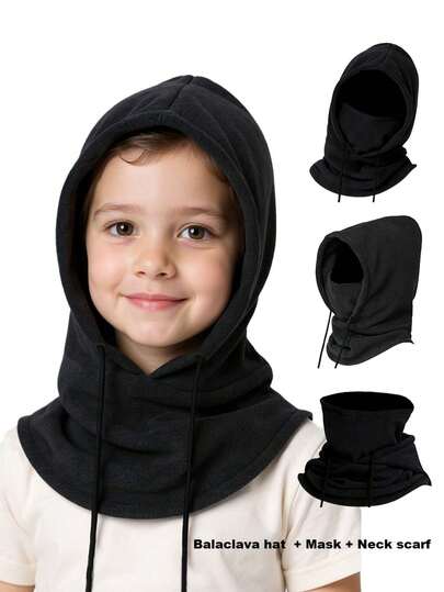 1 pezzo Cappello da cavaliere in pile per bambini, cappuccio antivento e scaldacollo multifunzionale 3 in 1, adatto per bambini da 2 a 6 anni, adatto per autunno/inverno/primavera
