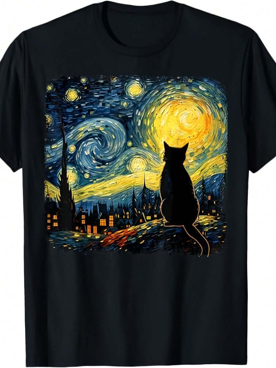 Cat Starry Night Van Gogh Cat For Cat Lover Cat Mom Cat Dad T-Shirt - 款式4 - 查看 1