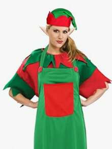 2 件圣诞狂欢派对围裙和帽子套装，圣诞围裙和帽子，适合圣诞派对服装和用品 - 綠色 - 查看 6