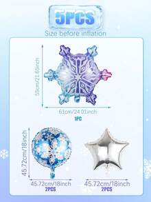 5 个 24 英寸渐变蓝紫色雪花气球，包括 18 英寸雪花印花圆形气球和银色五角星铝箔气球。适用于冰雪公主主题、圣诞节、新年、生日派对装饰、圣诞节 - 彩色 - 查看 2