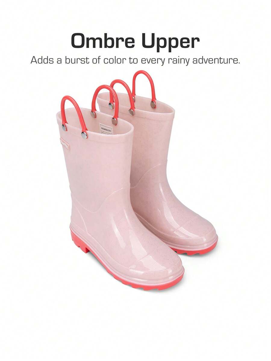 Kids Rain Boots Glitter Boys Girls With Easy-On Handles Sparkly Waterproof Boots Outdoor Playing Rain Boots Unisex-Child For Rainy Days And School Activities - Hồng - Xem 1