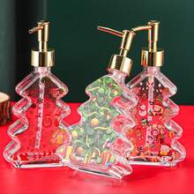 1 Pc Christmas Hand Soap Bottle, Festive Glass Pump Dispenser With Golden And Green Lid - Holiday Santa Claus Reindeer Snowman Designs, Portable Travel Shampoo & Body Wash Container For Decorations - Multicolor - View 7