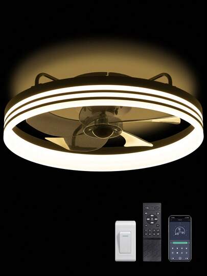 Smart Flush Mount Ceiling Fans With Lights, Low Profile Ceiling Fan With Lamps And App & Remote Control, 6 Wind Speeds 20" (Black) Dimmable Lighting Led Ambient Lighting For Bedroom, Kids Room And Living Room