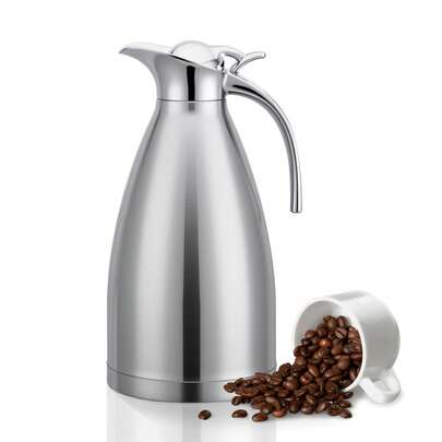 Jarra Térmica para Café 2L Cafetera Térmica Acero Inoxidable, Jarra aislada al vacío con Tapa Hermética y Asa Anti-quemadura,Apto para hogares y restaurantes