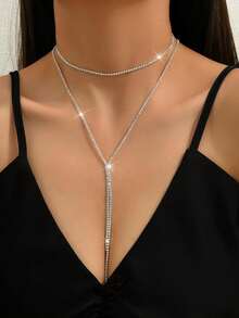 2 件女士优雅时尚百搭水钻装饰 Y 形项链，适合晚会和约会