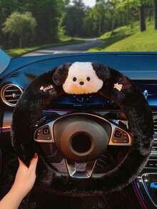 Sanrio 1pc Sanrio Car Steering Wheel Cover, Warm Plush Cartoon Trending Anti-Slip Steering Wheel Protector, Winter