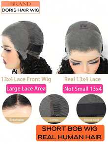 Bob Wig 100% Human Hair Wigs 200% Density Deep Curly Wave Real Human Hair Wigs OnClearance Lace Front Wig Pre Plucked Deep Water Wave Hd Lace Short Glueless Wigs For Women, Natural Black Color Brazilian Virgin Lace Wigs Pelucas De Cabello Humano 100 Natural Perfect For Daily Wear, Special Occasions, Parties, Halloween, Weddings, Dance, Cosplay,New Year, Christmas - Natural Black - View 6