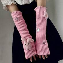 1 Pair Rabbit Star Knitted Pile Socks Cute Fold Ears Rabbit Striped Knitted Sleeves Y2k Millennium Style Sleeves - White Rabbit Star - View 3
