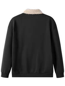 New Men's Patchwork Sherpa Collar Sweatshirt, Fashionable Casual, Autumn/Winter, Long Sleeve Top - Black - View 2