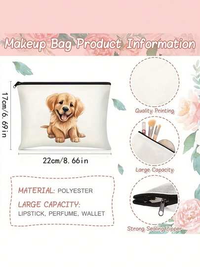 1 Túi đựng đồ trang điểm và đồ vệ sinh cá nhân cho chó một mặt - Được trang bị khóa kéo bền chắc, là món quà tiện lợi và dễ mang theo cho những người yêu thú cưng. Phù hợp cho phụ nữ, trẻ em gái, lý tưởng cho du lịch, sinh nhật và đám cưới