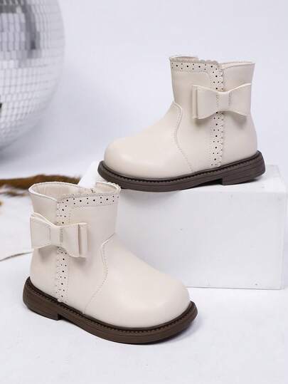 1 Pair Girls Bowknot Comfortable Round Toe Sweet Fashion Princess Style Flat Ankle Boots Fashion Boots Suitable For Autumn/Winter