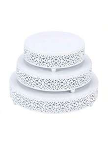 3 Pieces White/Golden Cake Stand Set, 8/10/12 Inch Round Metal Dessert Display Stand Decorative Cake Holder Cupcake Pastry Candy Display Plate For Wedding, Party, Birthday, Event - 白色 - 查看 8