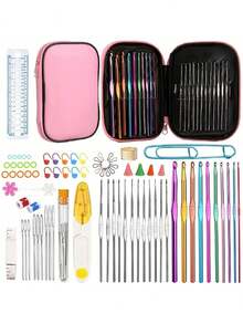 Crochet Hook Set, Includes Ergonomic Metal Hooks, Stitch Markers, Storage Bag, Multicolor, Suitable For All Seasons DIY Knitting Crafting Tools, Great For Beginners - Multicolor - View 2