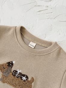 Bộ 2 áo nỉ dài tay thêu hình chó Dachshund dễ thương cho bé trai và bé gái, Xuân/Hè - màu nâu - Xem 10